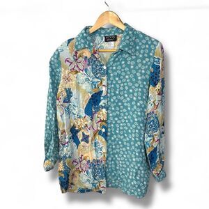 Vintage 100% silk Floral Patterned Button-Up Shirt KOOS women’s medium